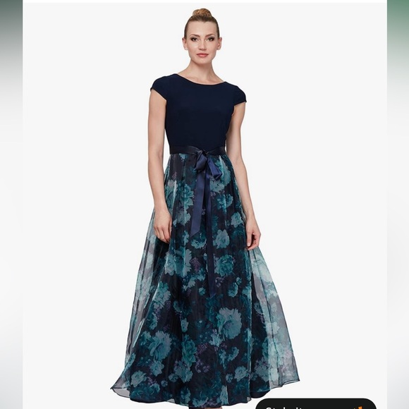 SLNY Dresses & Skirts - SLNY Navy and Teal Floral Maxi Dress